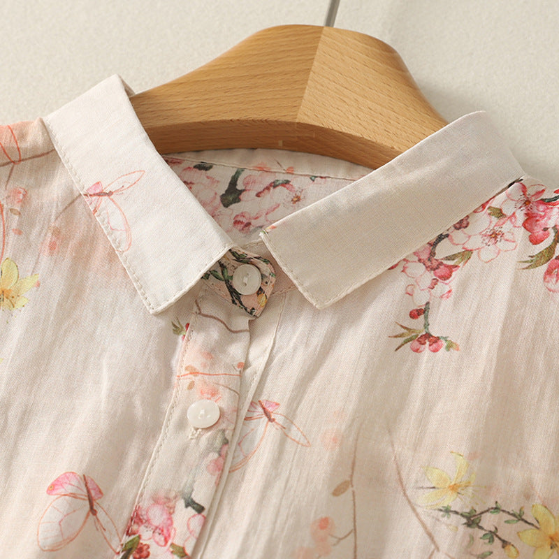 Real Shot Summer New Artistic Vintage Cotton And Linen Tops