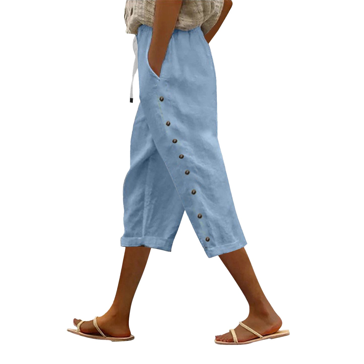 Casual Patchwork Button Cropped Pants For Women