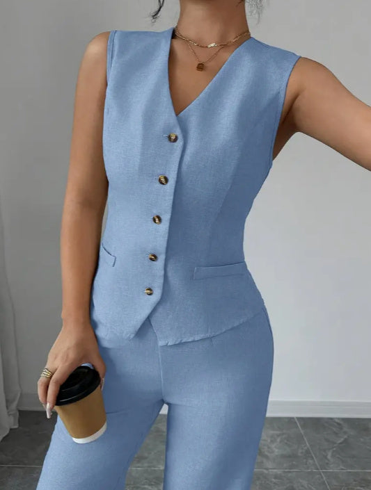 Strap Vest And Straight Leg Pants Set