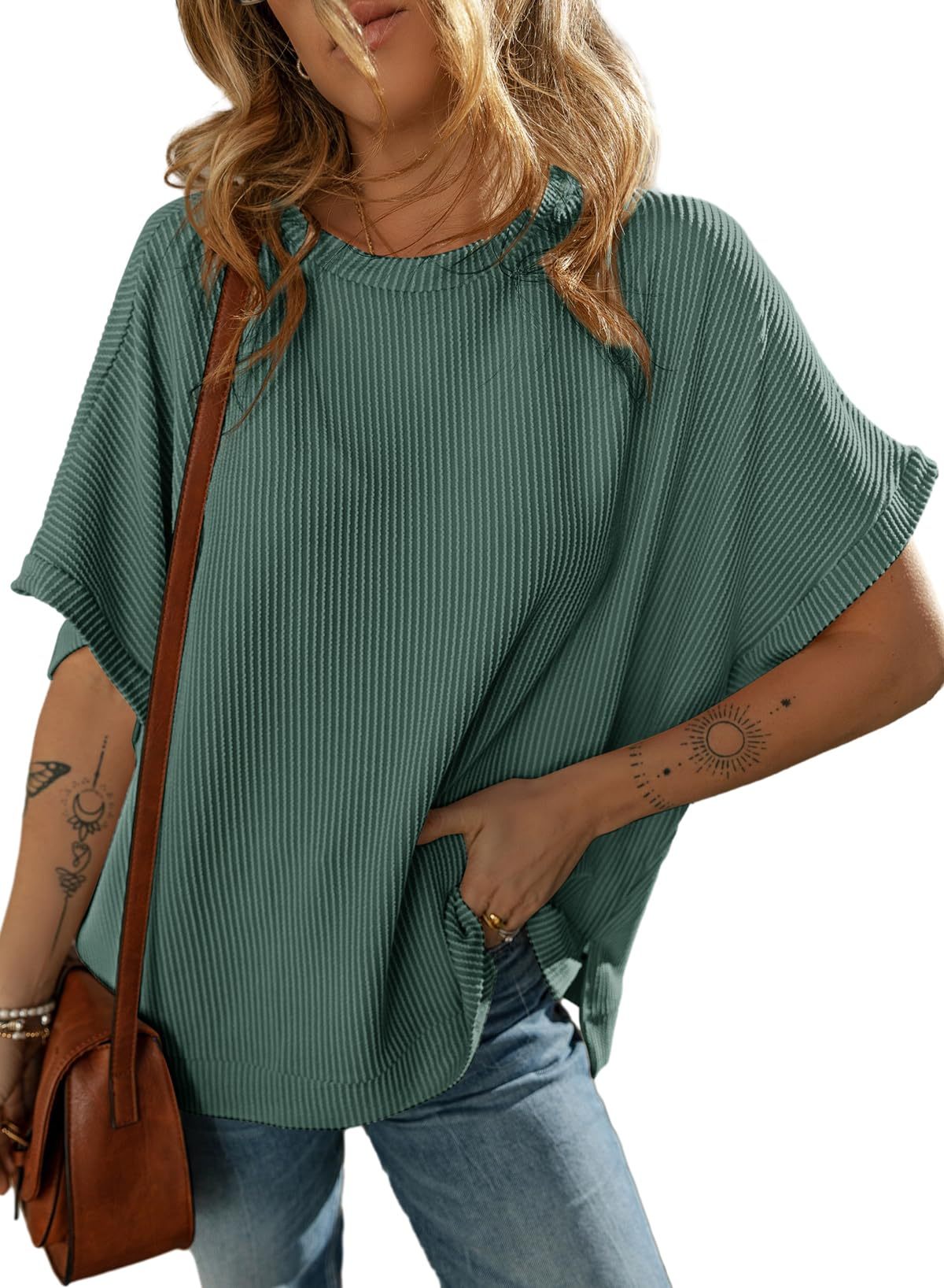 Women's Solid Color Knitted T-shirt Loose Casual Pullover