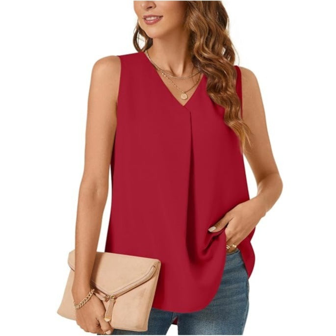 Summer New Women's Loose Shirt Solid Color Top T-shirt Chiffon Tank Top