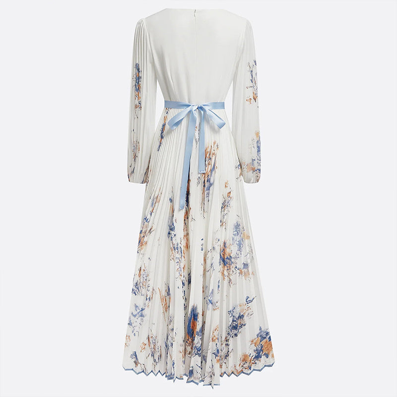 Women's Floral Print V-Neck Long Sleeve Maxi Dress A-Line Flowy Ruffled For Spring&Summer Vacation & Evening Party