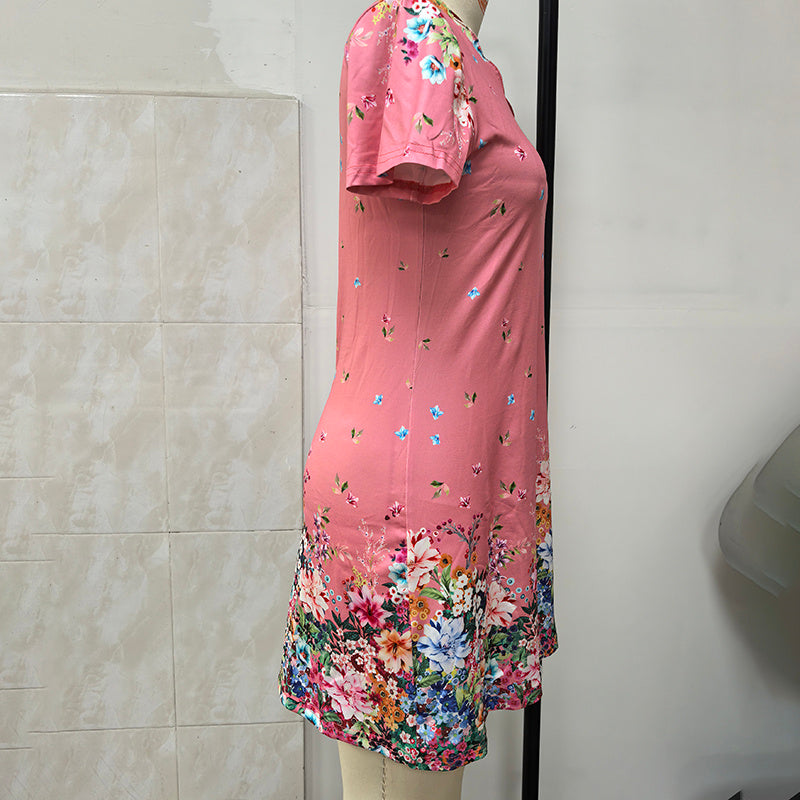 Women's Summer Short Sleeve Casual Dresses Sweet Cute V-Neck Floral Sundresses