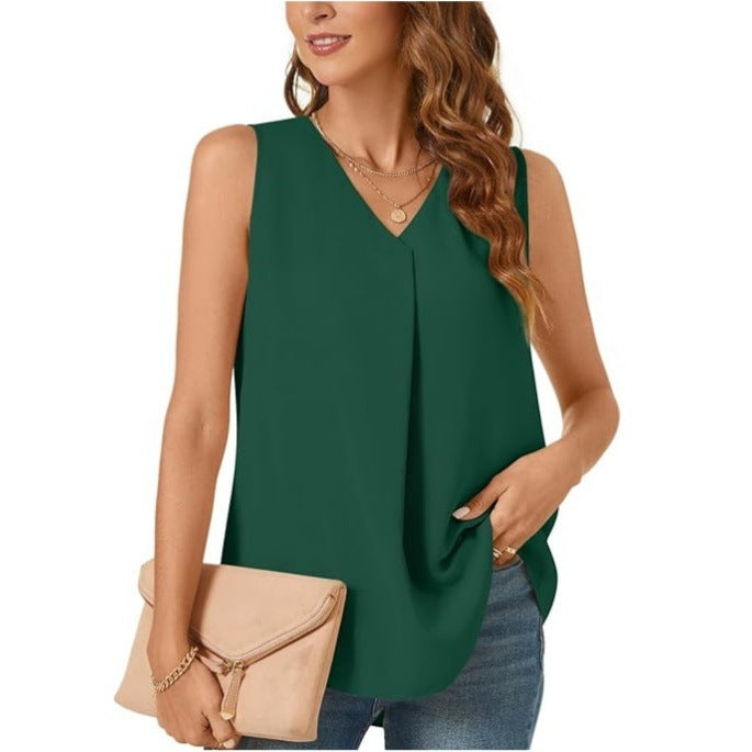 Summer New Women's Loose Shirt Solid Color Top T-shirt Chiffon Tank Top