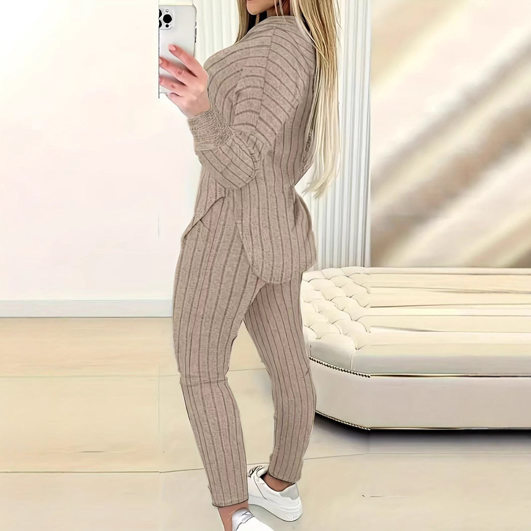 Comfort And Casual Top Long Coat Casual Suit 2-piece Set