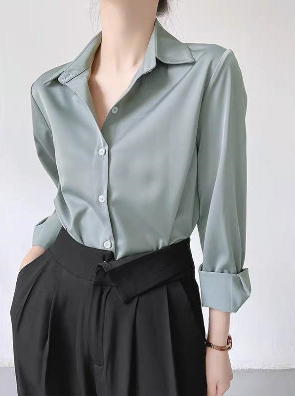 Women's High-grade Green Satin Shirt
