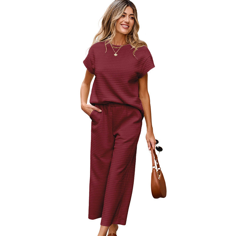 Solid Color Texture Fashion Women's European And American Leisure Two-piece Set