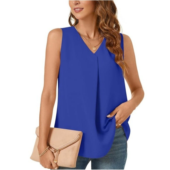 Summer New Women's Loose Shirt Solid Color Top T-shirt Chiffon Tank Top