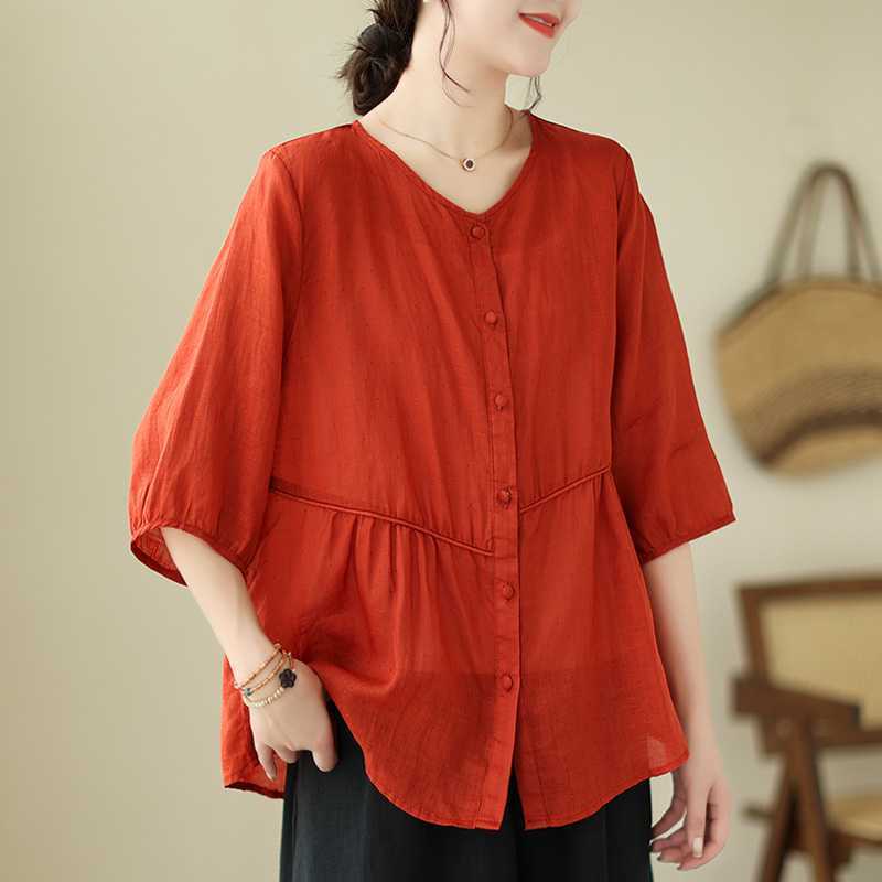 Artistic New Cotton And Linen Retro Crew Neck Top