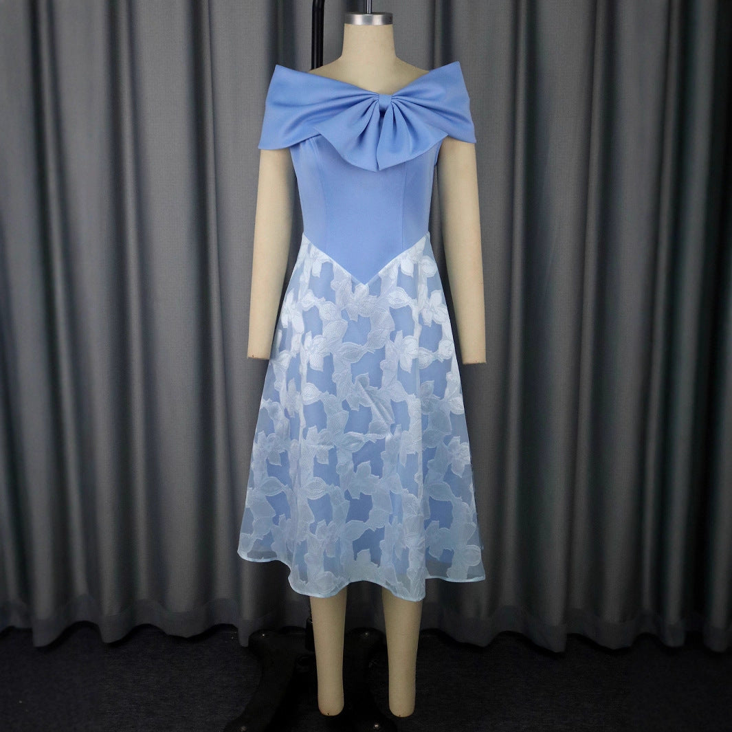 Female Creative Shoulder Elegant Bowknot Off-the-shoulder Dress