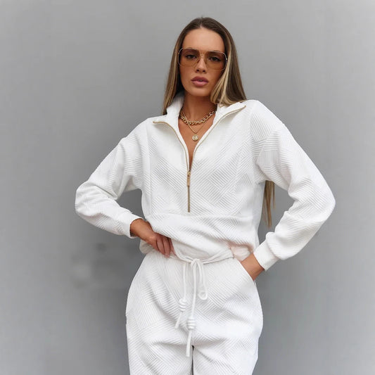 Loose Zip Top Drawstring Trousers Two-piece Set