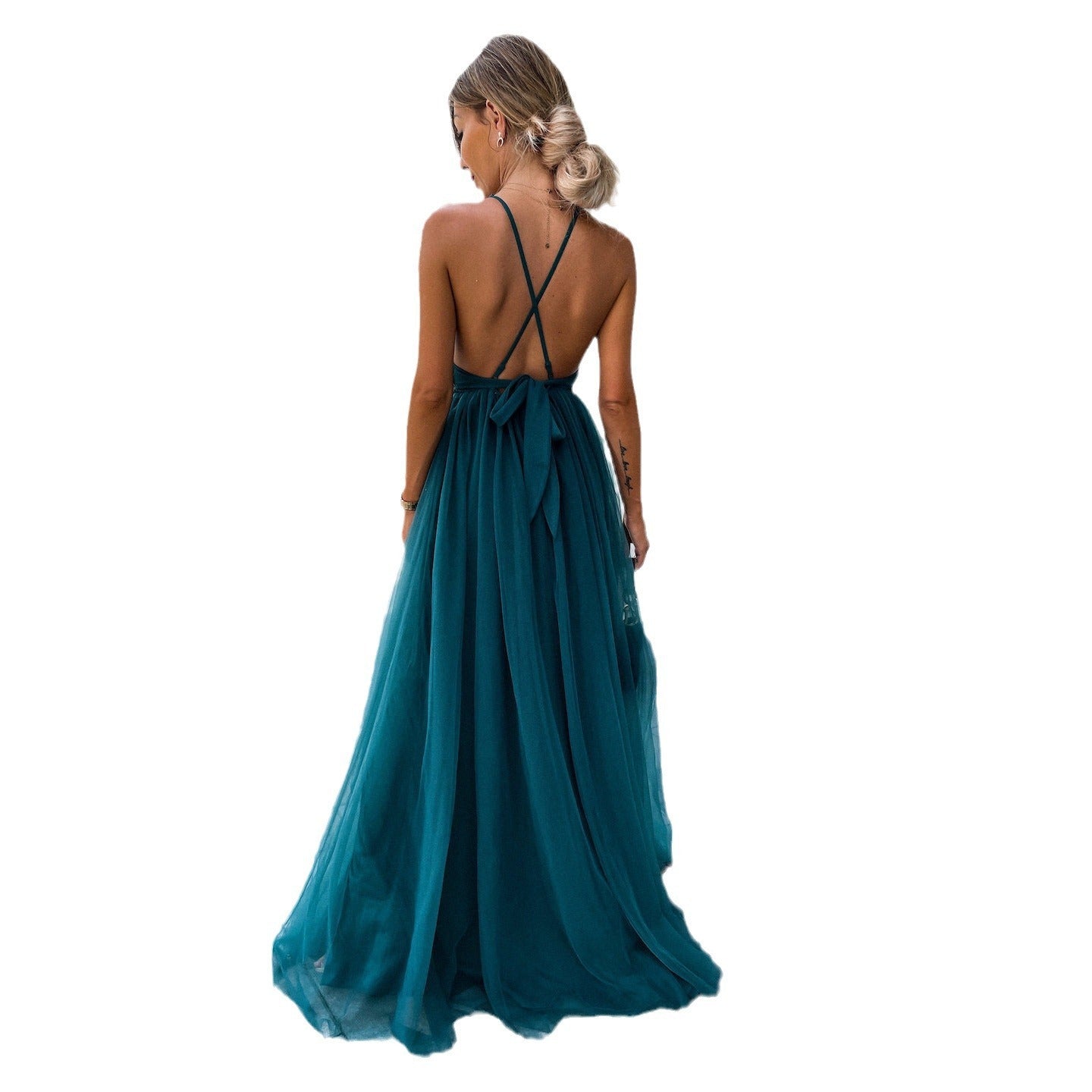 Sleeveless Split Large Swing V-neck Casual Mesh Dress