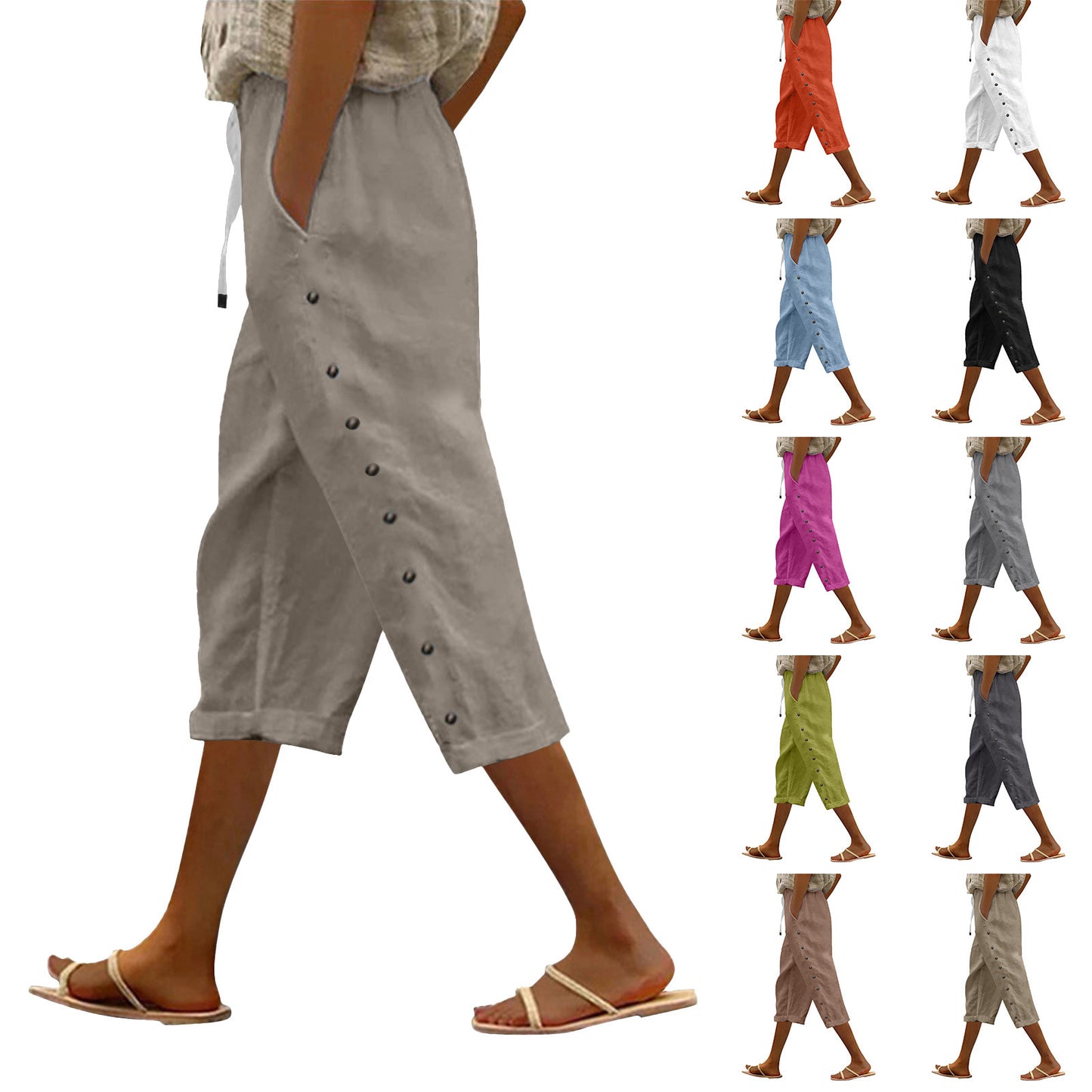 Casual Patchwork Button Cropped Pants For Women