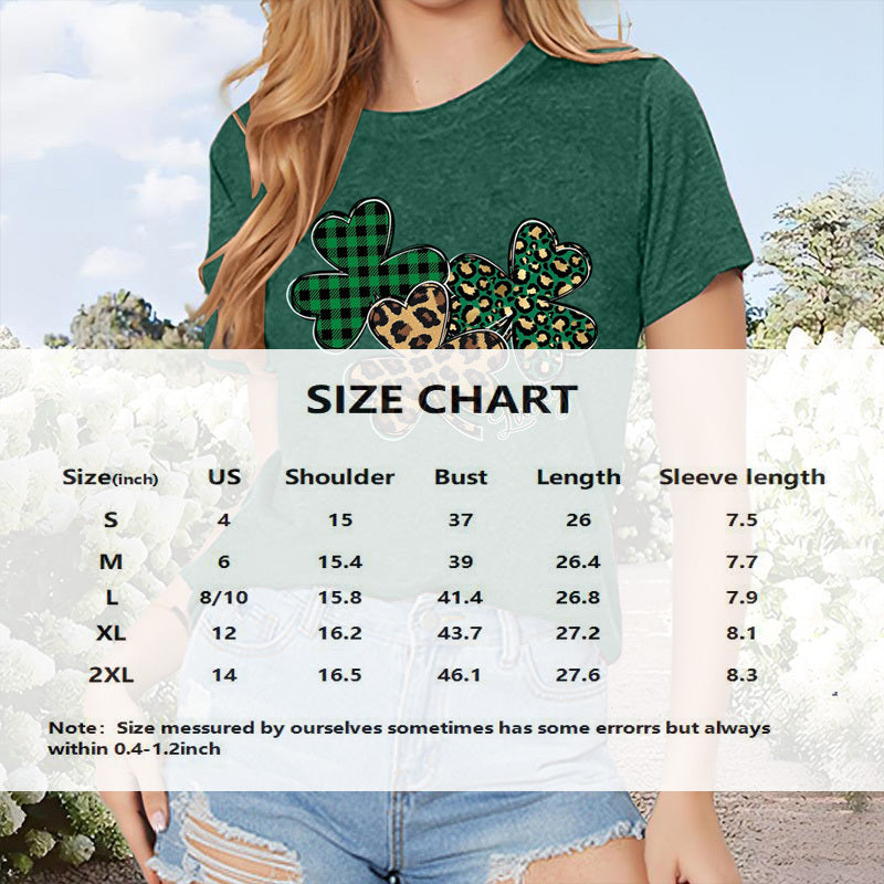Women's Tri-Color Clover Print T-Shirt - Casual Short Sleeve Crew Neck Tee, Soft Summer Top