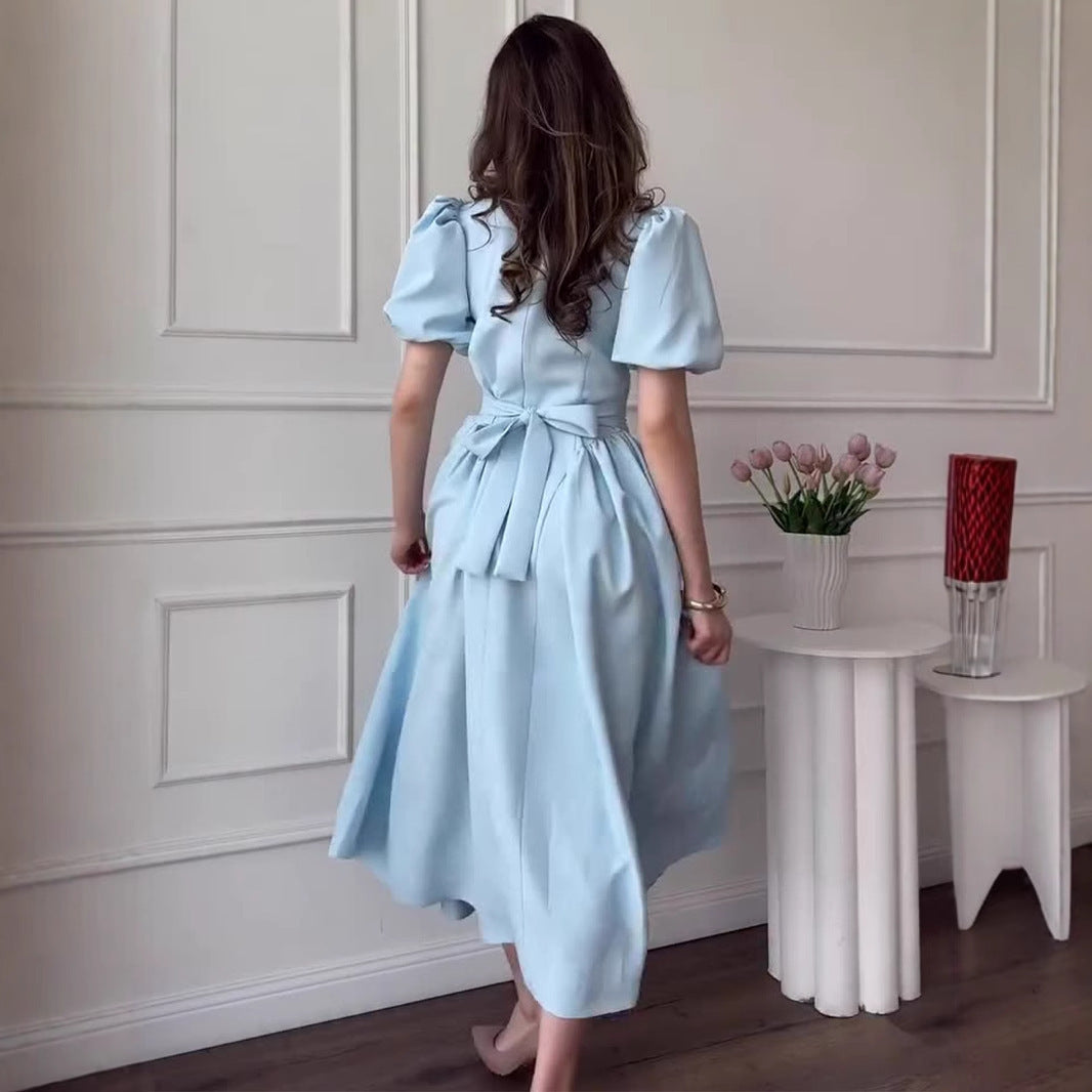 Retro Short Sleeve Puff Sleeve Dress