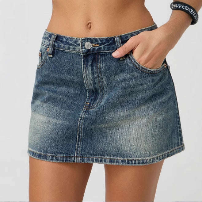 Slim Casual Stretch Washed Denim Skirt Women