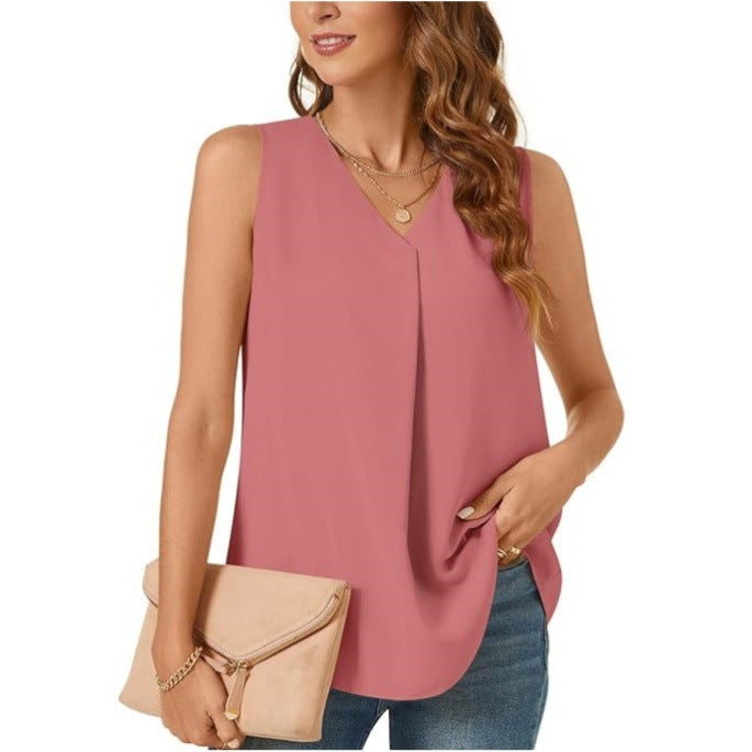 Summer New Women's Loose Shirt Solid Color Top T-shirt Chiffon Tank Top