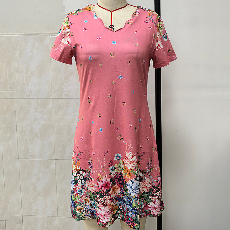 Women's Summer Short Sleeve Casual Dresses Sweet Cute V-Neck Floral Sundresses