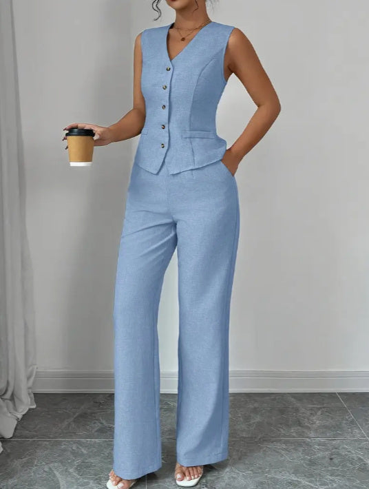 Strap Vest And Straight Leg Pants Set