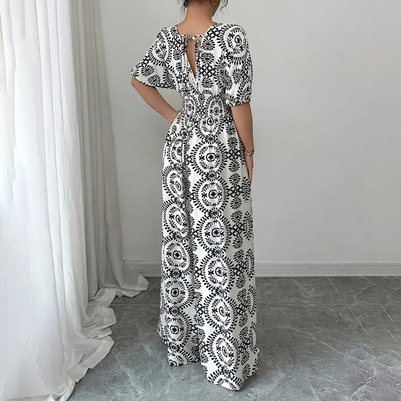 Womens Jumpsuits Short Sleeve V Neck Smocked Dressy Casual Wide Leg Pants Romper 2025 Summer One Piece Outfits