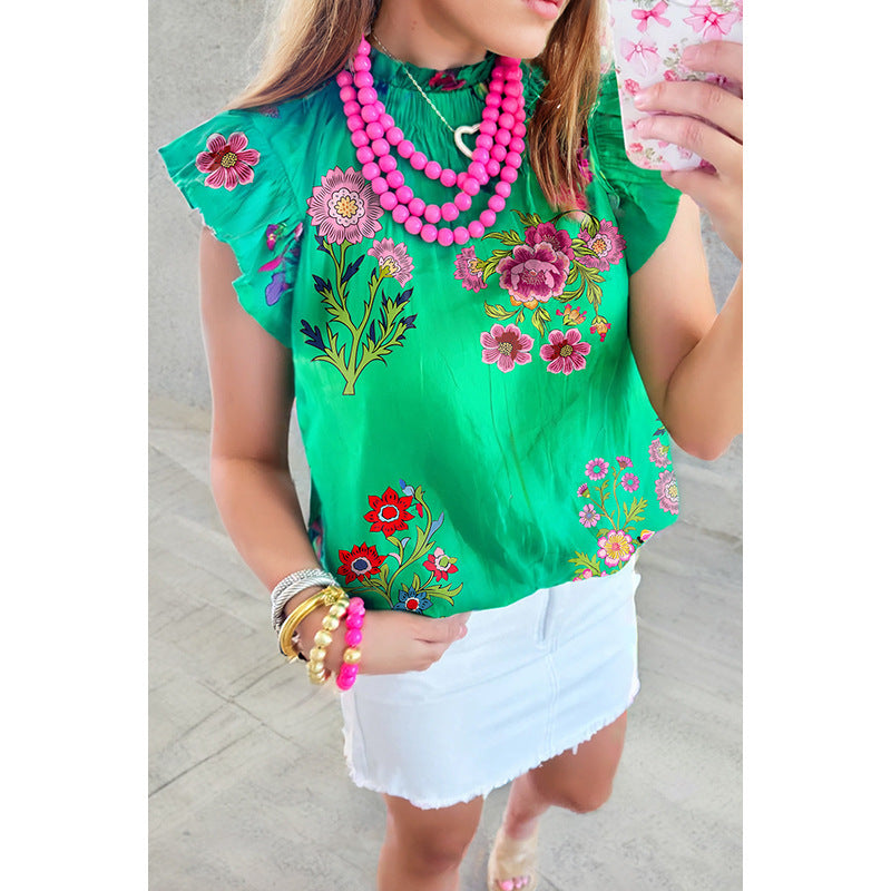 Women's Pullover Ruffled Loose Printed Shirt