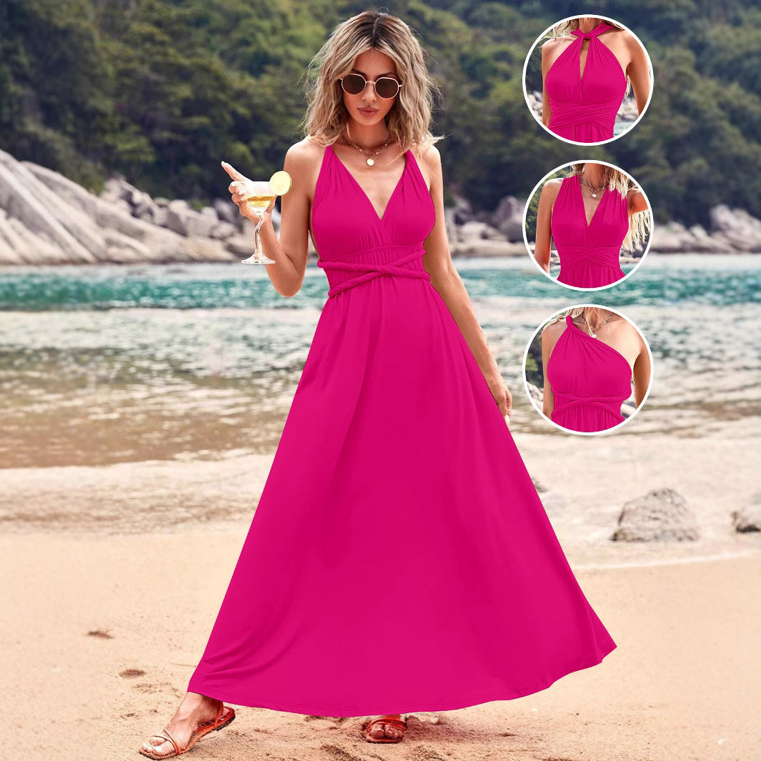 Multiple Wear Multi-rope Cross Strap Backless Sexy Dress