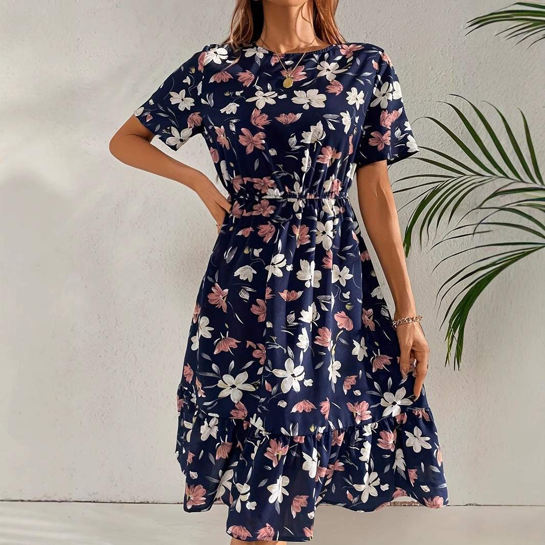 Short Sleeve Round Neck Printed Dress