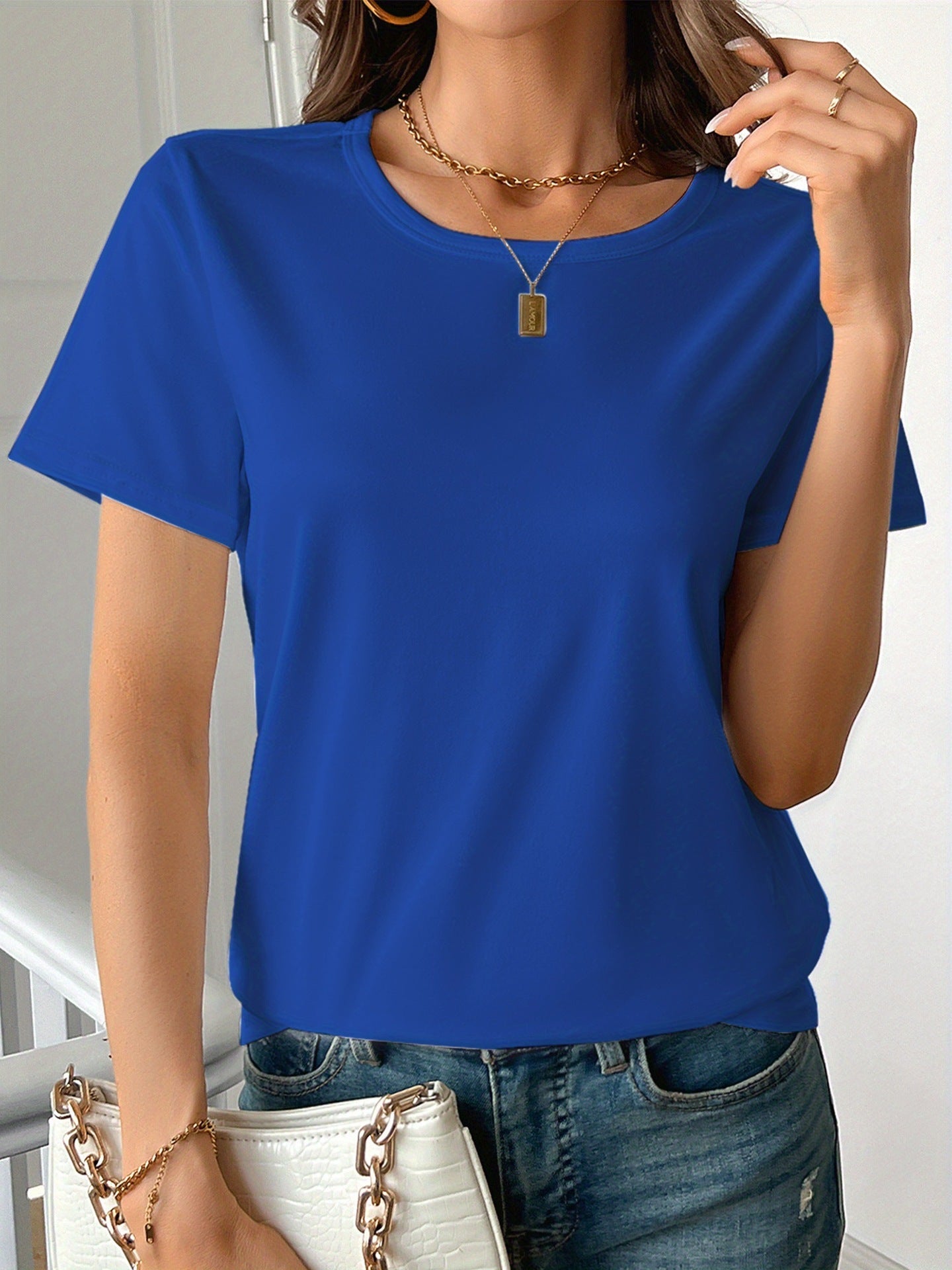 Casual Women's Round Neck Short Sleeve Sports Pure Cotton T-shirt