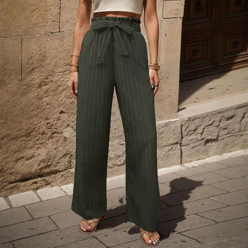 Tied Lotus Leaf Elastic Trousers