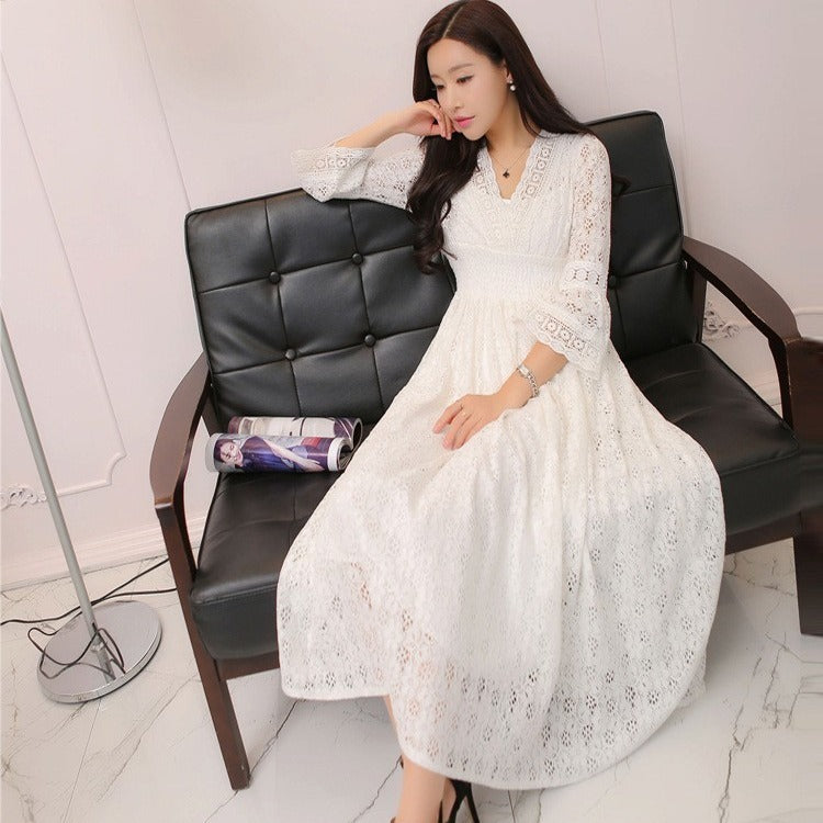 Spring And Summer Women's Clothing Temperament Fairy Lace V-neck Dress