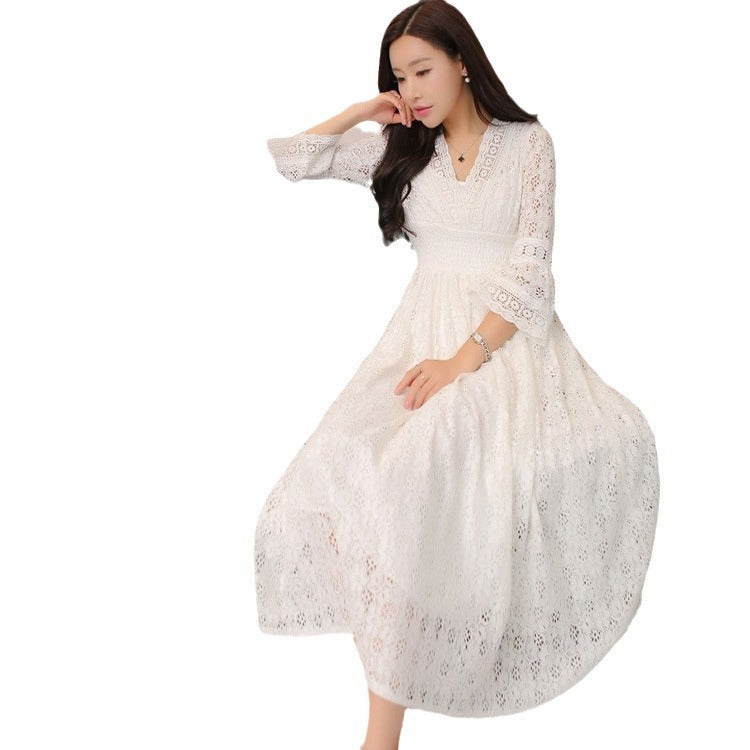 Spring And Summer Women's Clothing Temperament Fairy Lace V-neck Dress