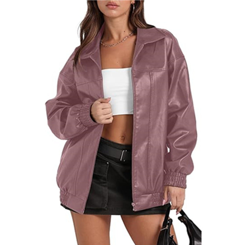 Long Sleeve Lapel Zipper Side Pocket Casual Trench Coat Women