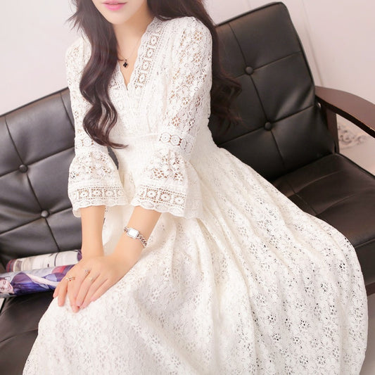 Spring And Summer Women's Clothing Temperament Fairy Lace V-neck Dress