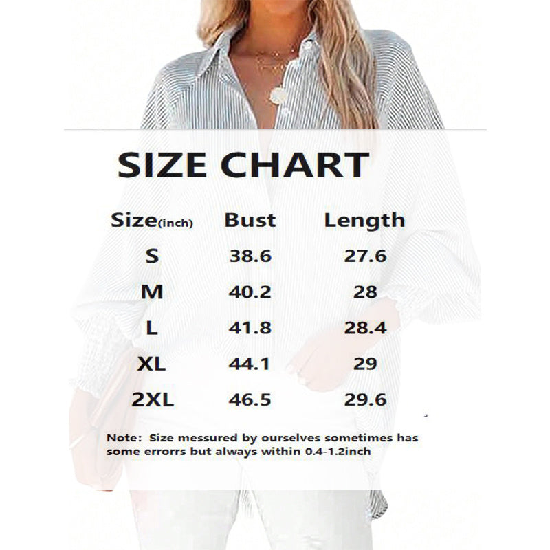 Women's Casual Striped Long Sleeve Shirt With Button-Down Collar & Knit Cuff Detail - Classic Spring&Fall Blouse