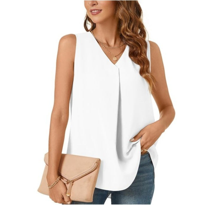 Summer New Women's Loose Shirt Solid Color Top T-shirt Chiffon Tank Top