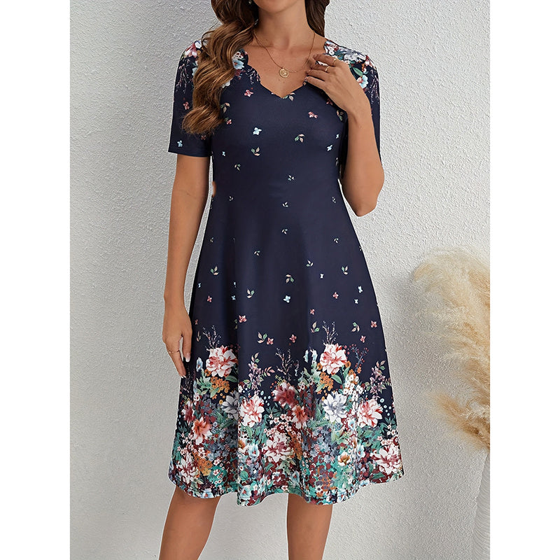 Women's Summer Short Sleeve Casual Dresses Sweet Cute V-Neck Floral Sundresses