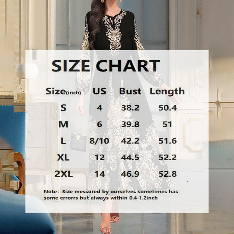 Women's Bohemian Floral Print Dress Ethnic Middle Eastern Style Long Sleeve Tiered Maxi Dress With Drawstring Waist