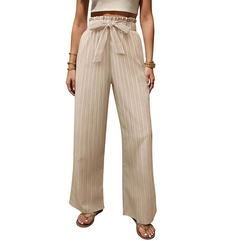 Tied Lotus Leaf Elastic Trousers