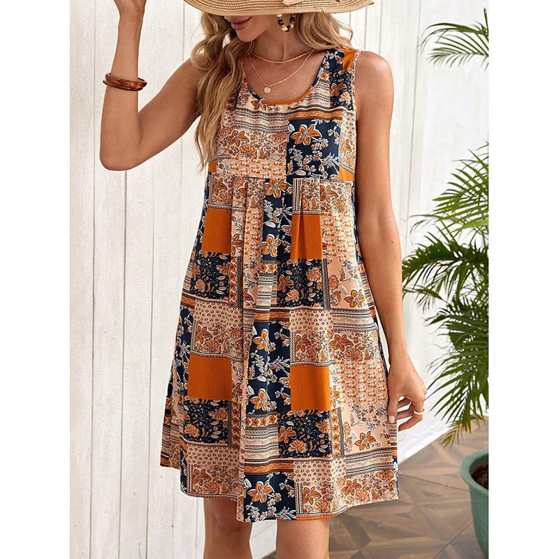 Women's Summer Dress Sleeveless Floral Boho Sundress Swimsuit Coverup Casual Loose Beach Vacation Tank Dresses
