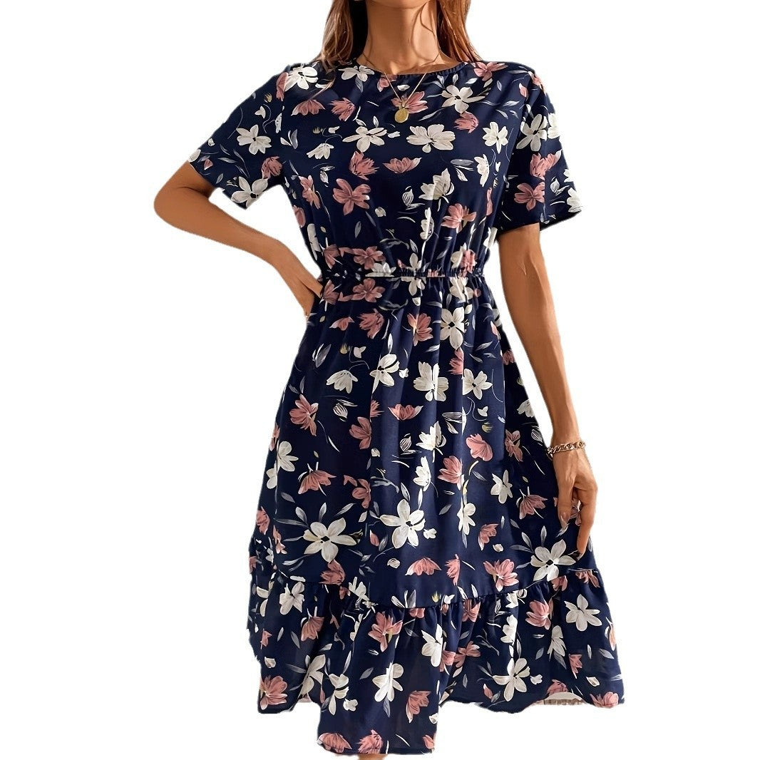 Short Sleeve Round Neck Printed Dress