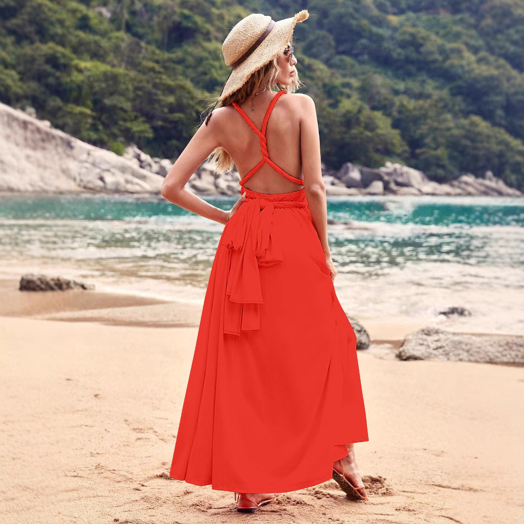 Multiple Wear Multi-rope Cross Strap Backless Sexy Dress