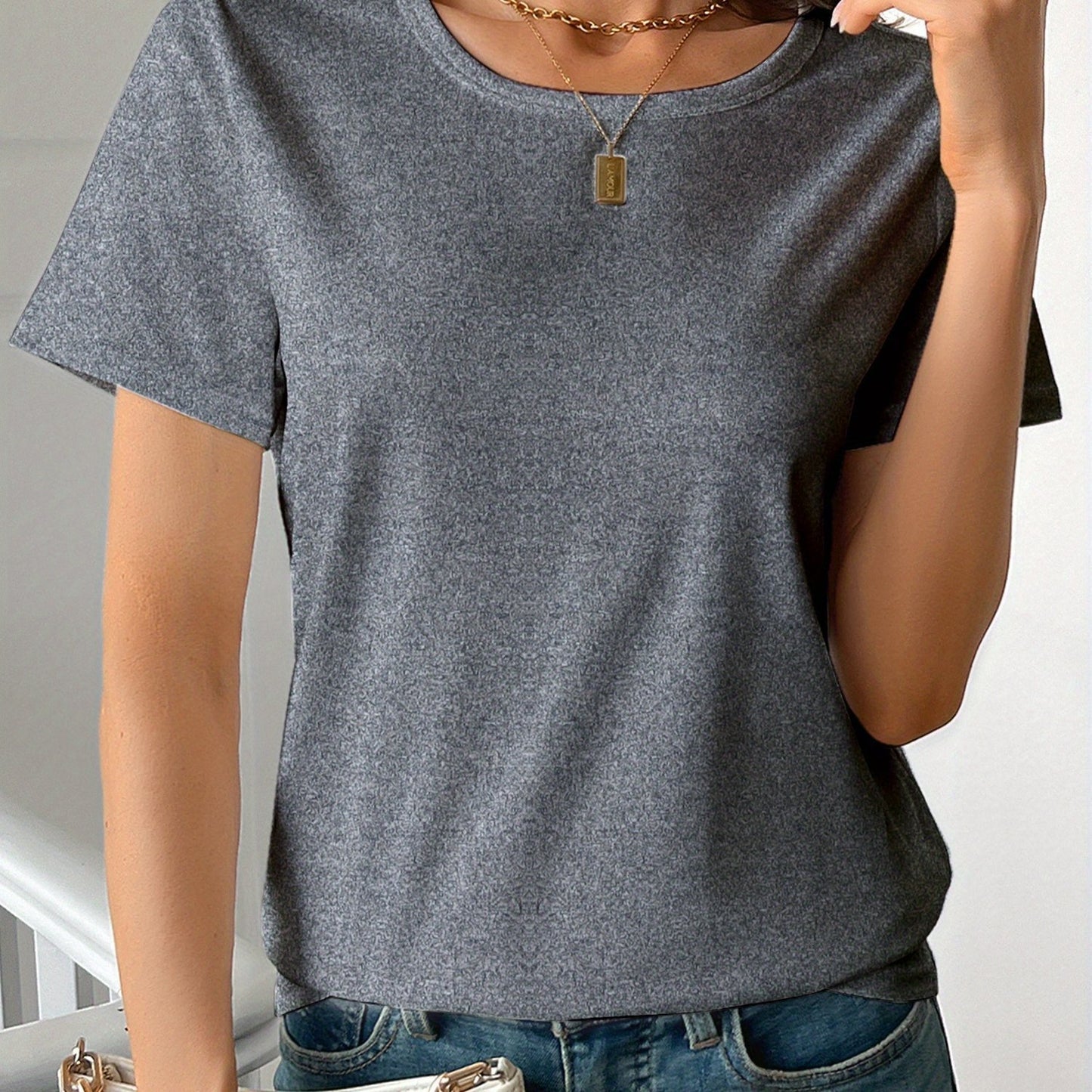 Casual Women's Round Neck Short Sleeve Sports Pure Cotton T-shirt