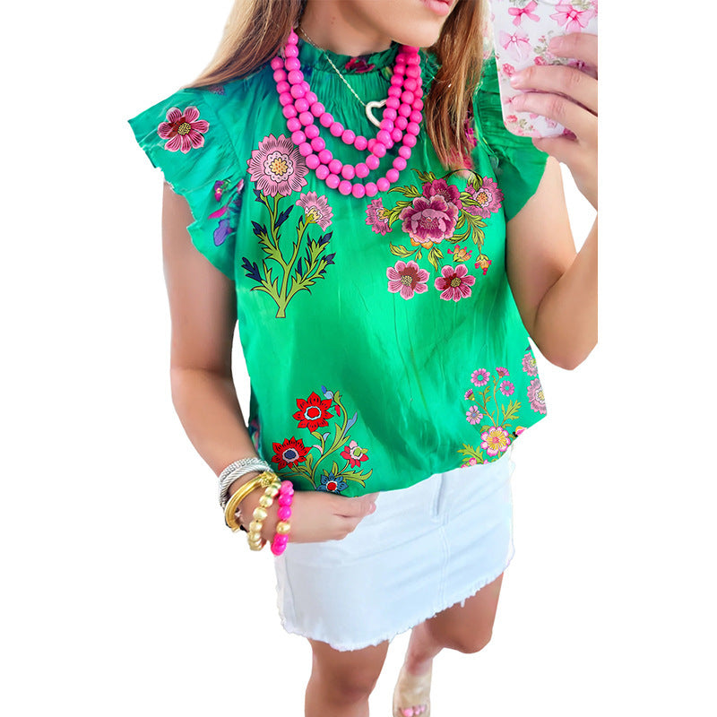 Women's Pullover Ruffled Loose Printed Shirt