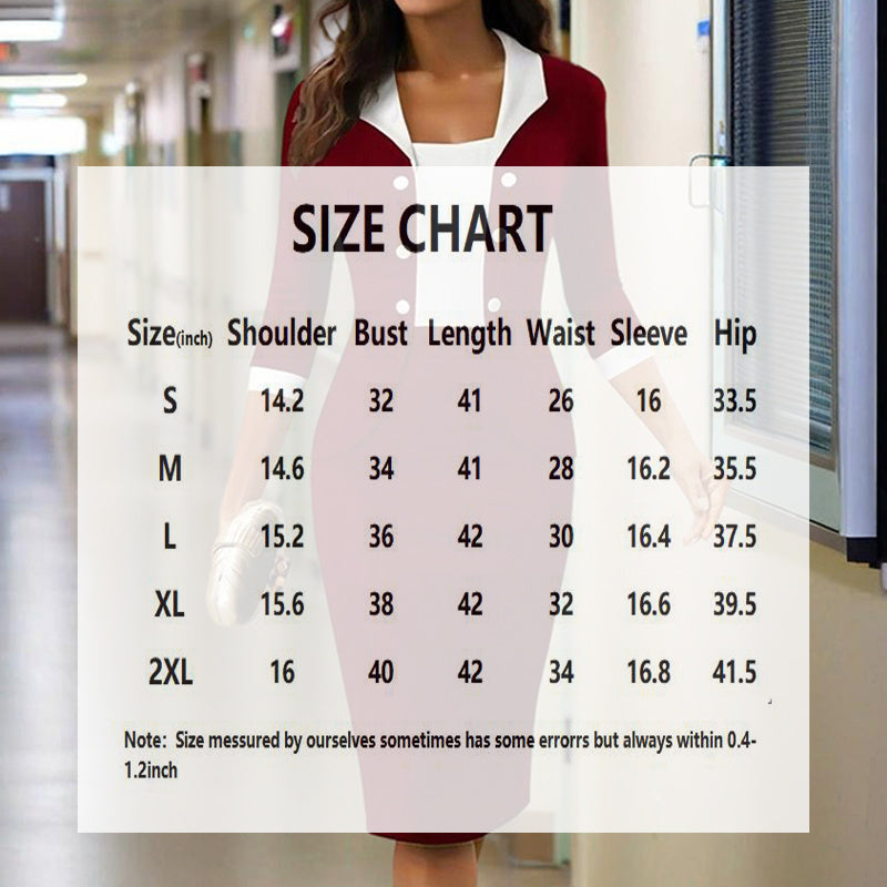 Women's Elegant Mid-Sleeve Package Hip Dress With Button Detail & Notched Collar - Office Casual Bodycon Dress For Spring&Summer