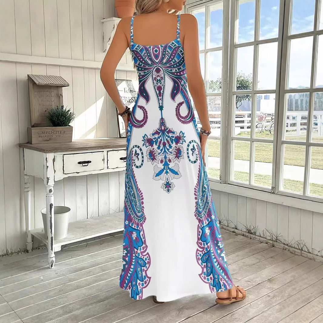Dress V-neck Sleeveless Jumpsuit Print