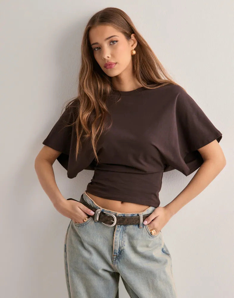 Summer Batwing Sleeve T-shirt Ins Fashion Round Neck Pullover Short-sleeved Tops For Women Clothing