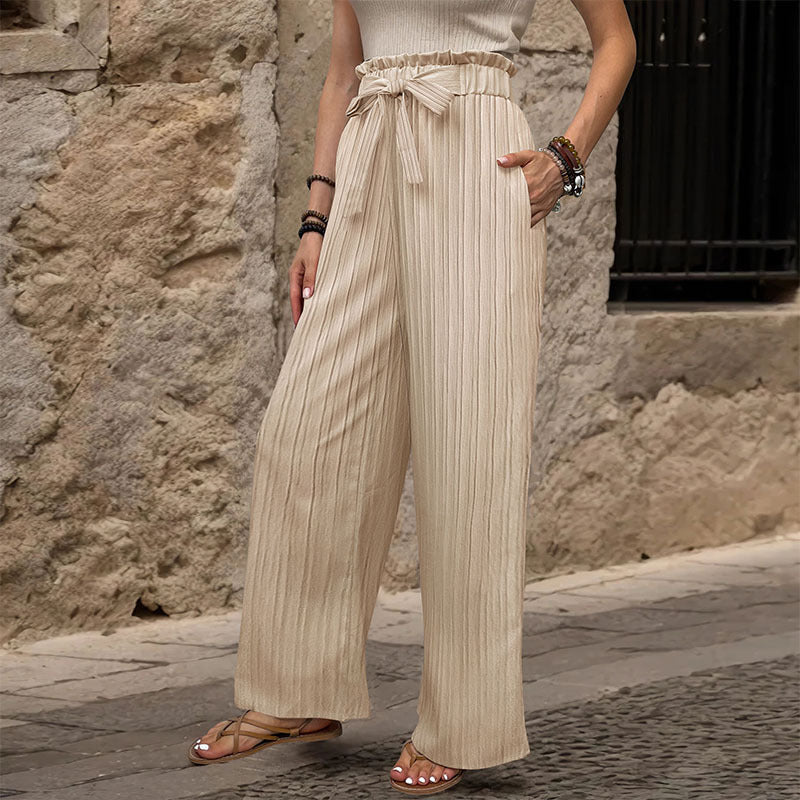 Tied Lotus Leaf Elastic Trousers
