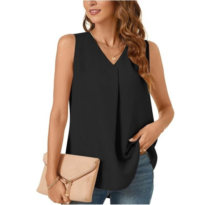 Summer New Women's Loose Shirt Solid Color Top T-shirt Chiffon Tank Top
