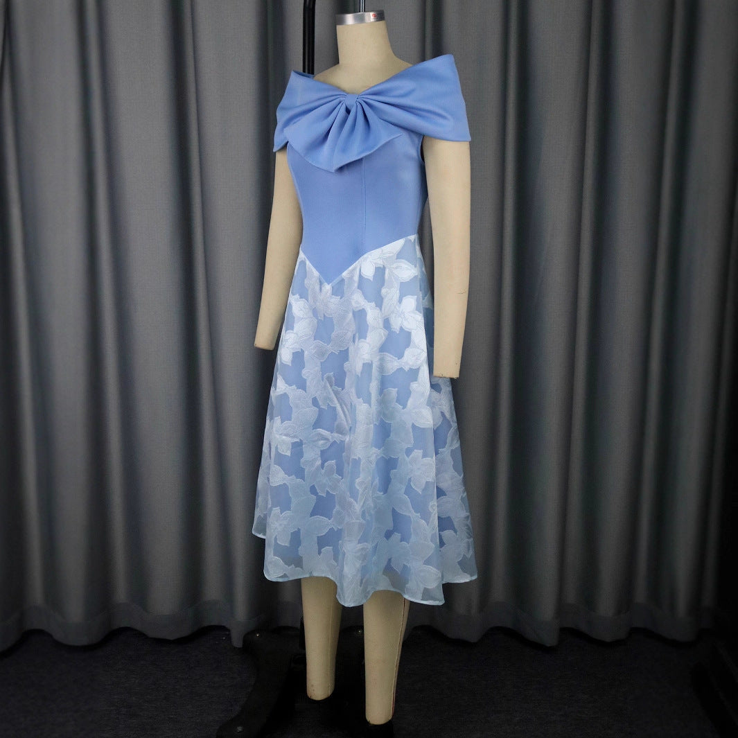 Female Creative Shoulder Elegant Bowknot Off-the-shoulder Dress
