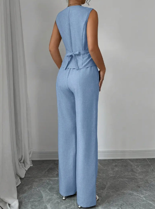 Strap Vest And Straight Leg Pants Set